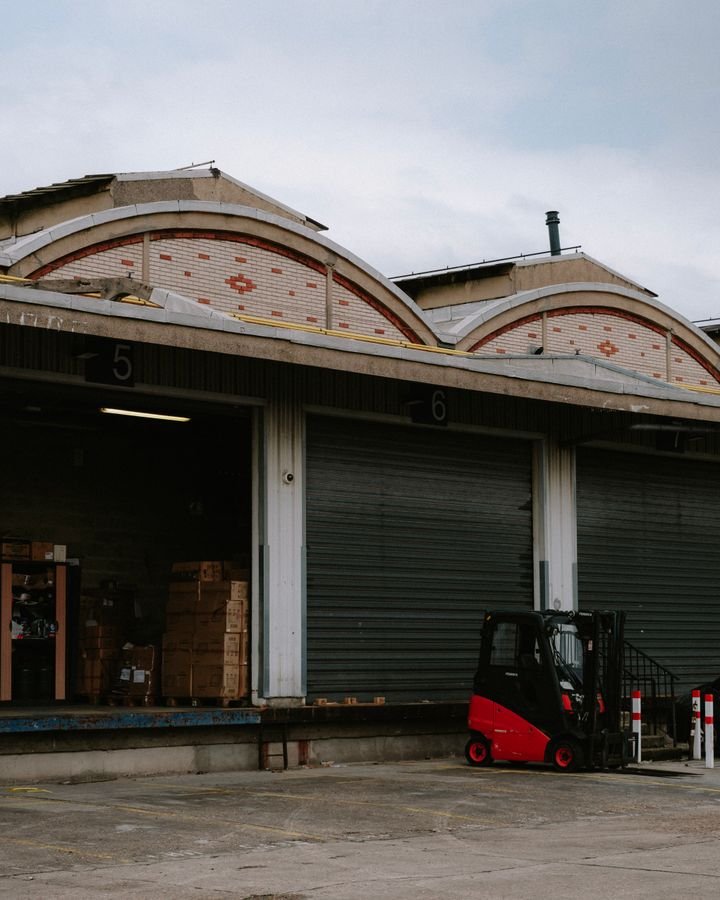 Warehouse loading docks with forklift